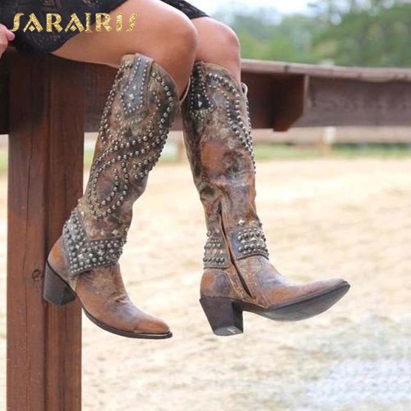 

Sarairis 2020 New Arrivals European Retro Women's Boots Fashion Popular British Style Cone-Shaped Heel Zipper Knee High Boots, Black