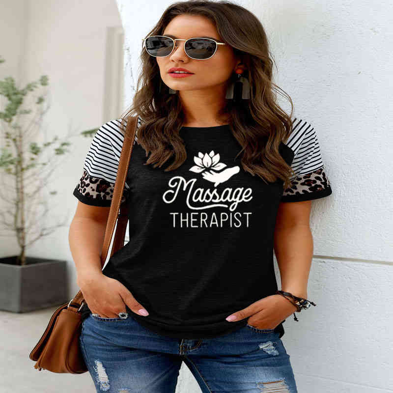 

Massage Therapist Print Cotton Casual T-shirt Women Funny T Shirt For Leopard Short Sleeve Lady Streetwear Regular Top Tee, White