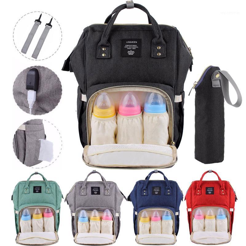 

Lequeen Diaper Bag USB Baby Bags Mummy Backpack Bag Large Capacity WaterProof Baby Nipple Bottle Set Travel Nursing1, Red