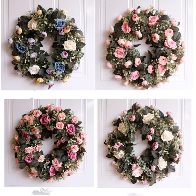 

European rose door decorative wall decoration wedding decoration original Christmas wreath simulation flowers Free Shipping1, Pink