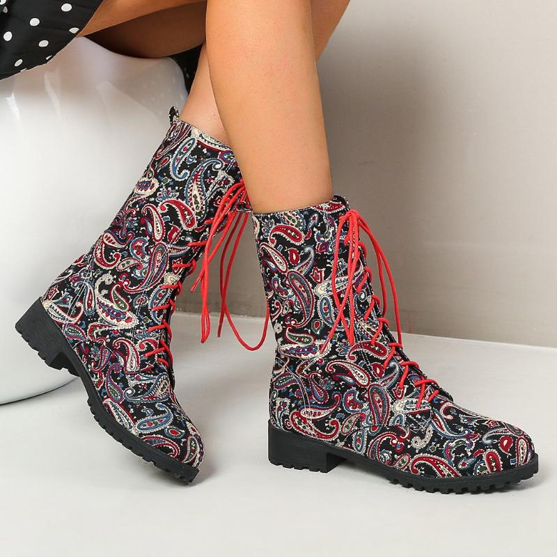 

Winter Women Boots Mid-calf Boots Casual Plus Size Motorcycle Shoes Warm Colorful Shoes Lace Up Zapatos Mujer Bota#0715, Yellow