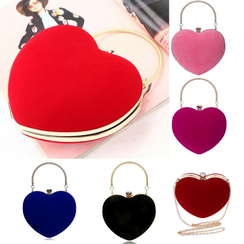 

NEW Black Blue Red Women Suede Heart-shaped Handbags Evening Clutch Bag Party Prom Club