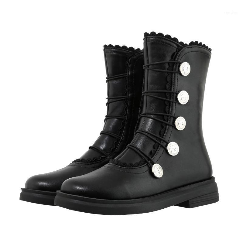 

New Buckle Winter Motorcycle Boots Women British Style Ankle Boots Gothic Punk Low Heel Ankle Boot Women Shoe Plus Size 33-461, Black