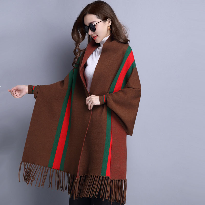 

2021 New Knited Cape Shawl Cardigan Korean Handkerchief Female Caps Batwing Sleeves Free Capes DDCI K3M9, Red