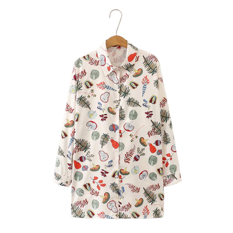

2020 Spring &Fall Carton Cute Fruit & Vegetable Print Long Sleeve Blouse, White