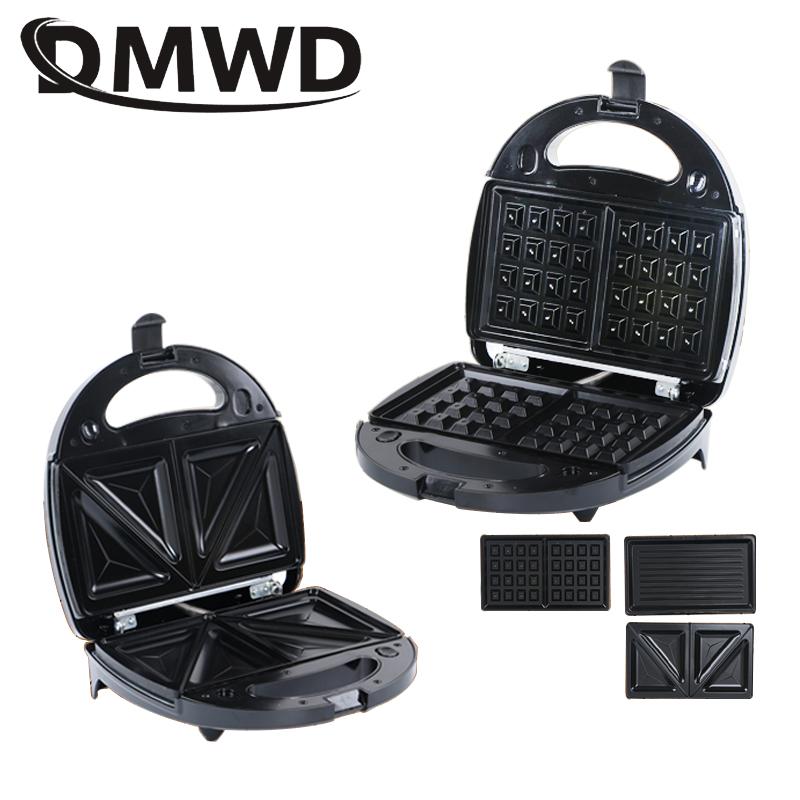 

EU/US Electric Sanwich Maker Automatic Mini Waffle Bread Breakfast Baking Machine Oven Iron Grill 3 Changeable Plate Toaster Pan