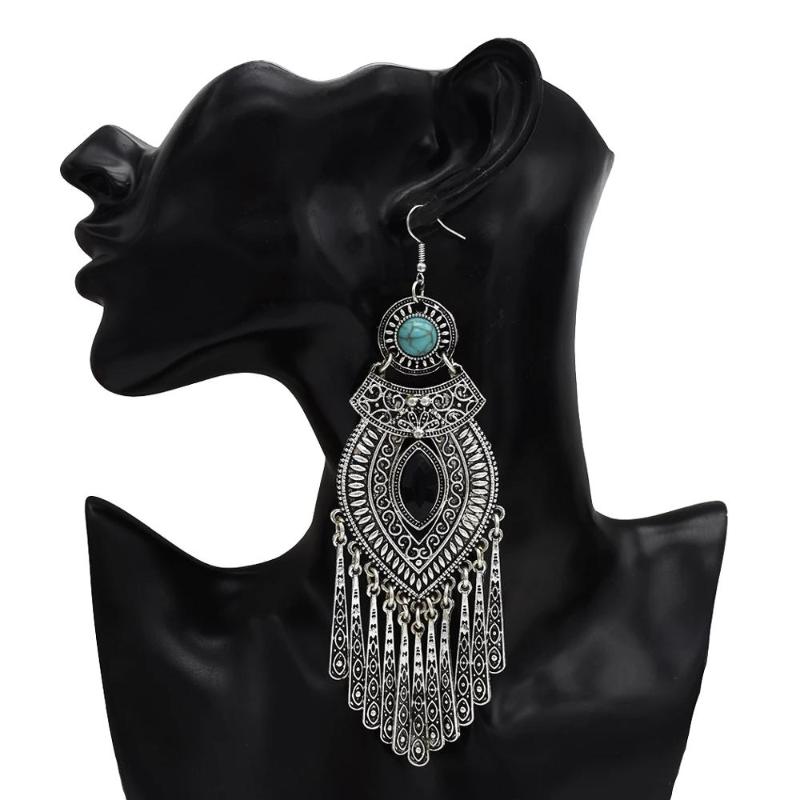 

Thailand Silver Color Vintage Big Long Tassel Statement Earrings for Women Jhumka Gypsy EgyptianTurkish Tribal Jewelry