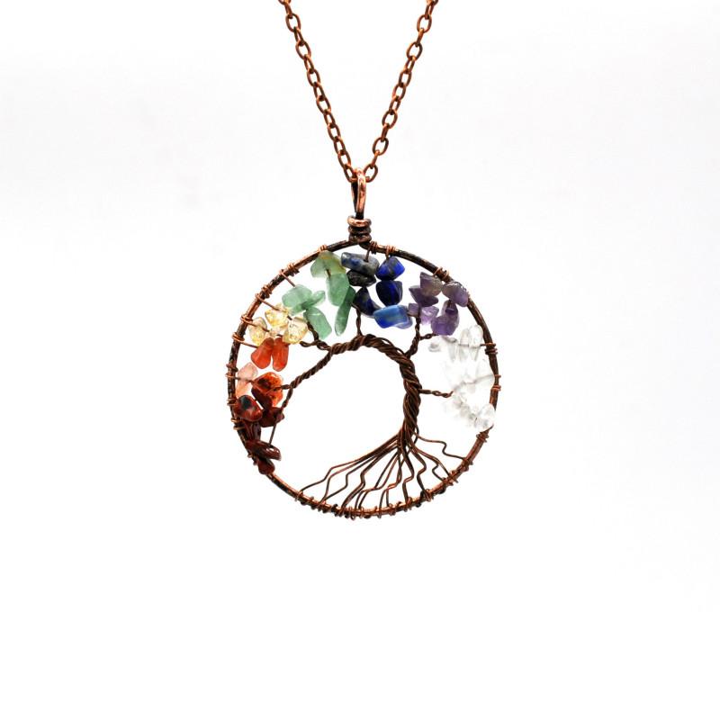 

New Arrive 7 Chakra Tree Of Life Pendant Necklace Crystal Natural Stone Necklace Quartz Stones Jewelry For Women Christmas Gift