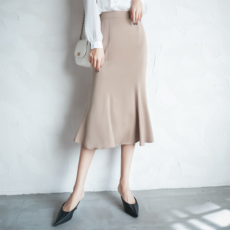 

2021 New High Waist Vintage Women Spring A-line Fashion Black Khaki Elegant Midi Length Skirt Jupe Femme Saia 5aht