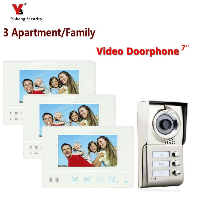 

Yobang Security Freeship 7" Video Intercom Doorbell Apartment Door Phone + 3 Monitors IR Camera for 3 Family video door phone