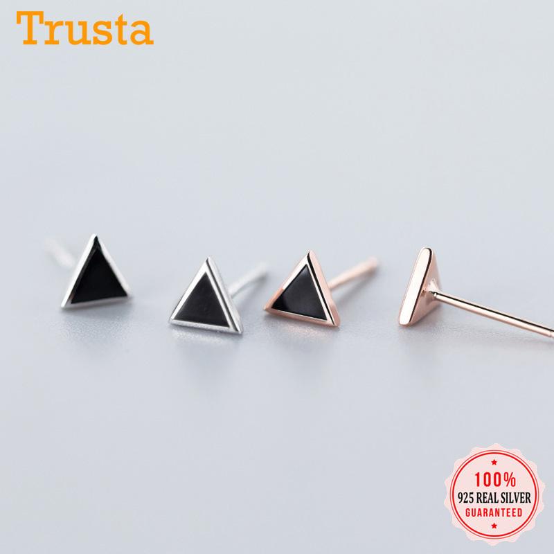 

Stud Trusta 2021 Genuine 925 Sterling Silver Cute Sweet Black Triangle Star Earrings For Women Wedding Jewelry Gift DS1912
