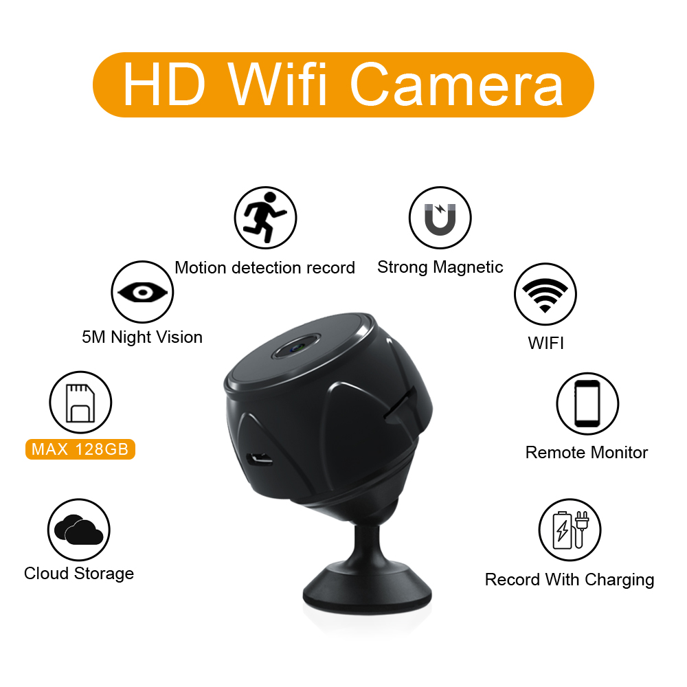 

WD8 Mini Camera Wifi, Home Security Camera WiFi, Night Vision Wireless Surveillance Camera, Remote Monitor Phone App