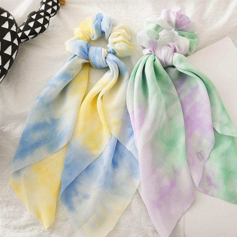 

Chiffon Ribbon Bow Scrunchies Scarf Contrast Tie-Dye Elastic Ponytail Hair Ties Female Summer Hair Rope1
