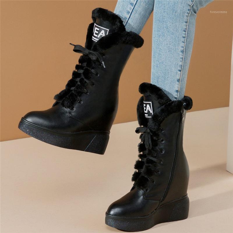

Winter Fashion Sneakers Women Cow Leather Wedges High Heel Ankle Boots Female High Top Pointed Toe Warm Fur Pumps Shoes1, Black