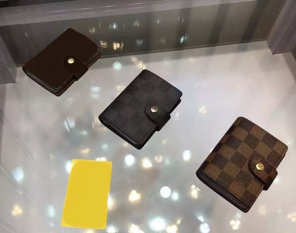 

2021 Fashion Wallets Women Real Leather Short Hasp bags CX#162 purse card holder 60722 with Box, Brown plaid