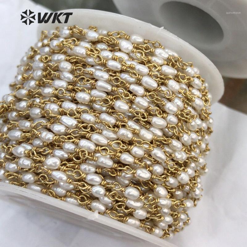 

WT-RBC069 WKT Rosary chain 2.8*4.3mm freshwater pearl bead & brass wire wrapped for necklace making sold by meter1
