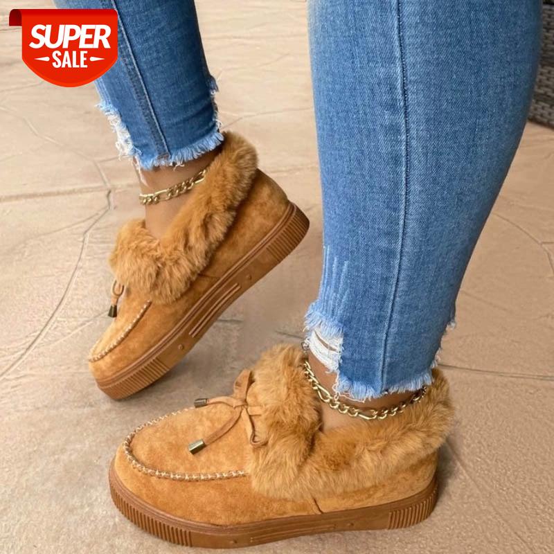 

2020 women fur winter slippers bowknot faux fur warm house ladies snow boot plush furry fashion girl fluffy sandals for women #PC7j, Beige
