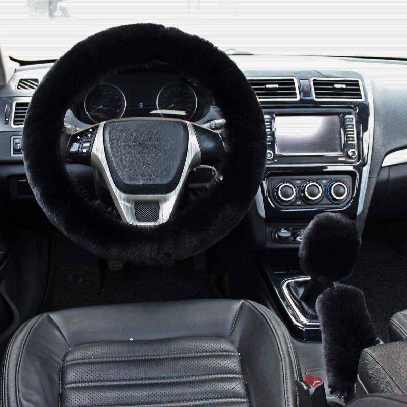 

Hot Universal Winter Plush Car Steering Wheel Covers Faux Hand Brake & Gear Cover Set Car Interior Accessories 38cm new