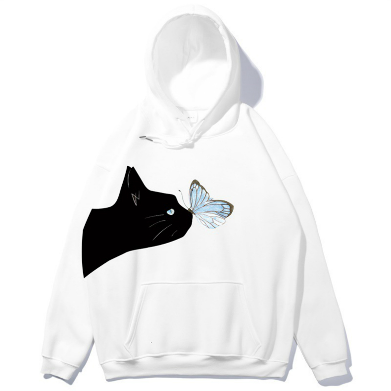 

2021 New Hoodies Vintage Funny Animal Printed Women of the Cat Men Butterfly Street Male X04S, Grey.