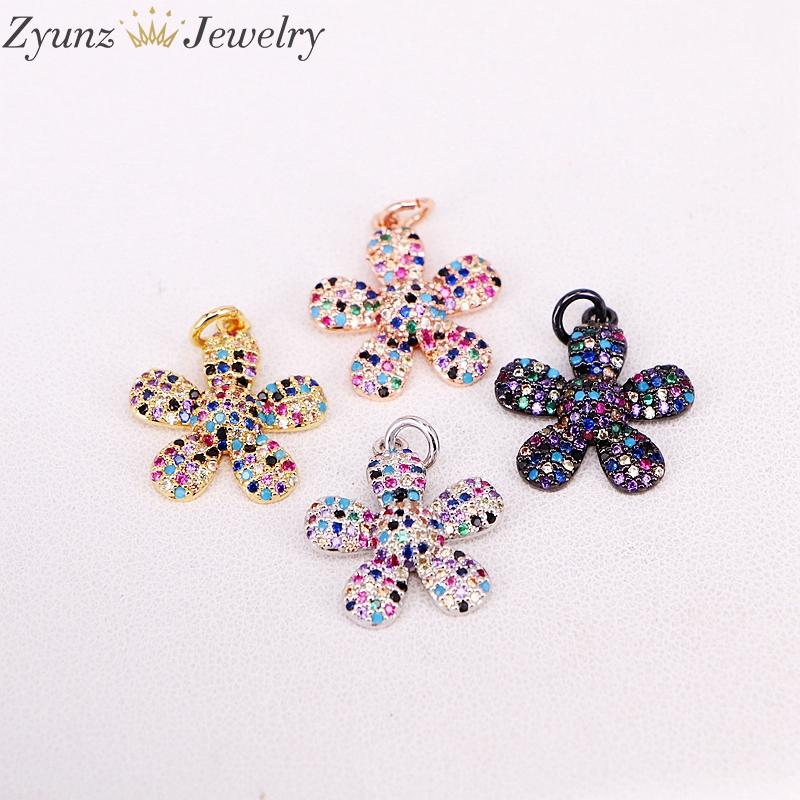

10PCS P305-9431 Micro Pave Zircon Crystal Flower Charms Pendants For Necklace Making Diy Copper CZ Charms