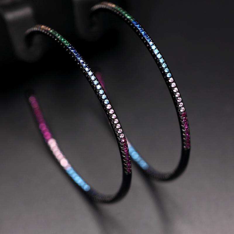 

Boho Gold color Big Circle Hoop Earrings For Women 50.5mm Colorful cubic zircon Large Round Earring Elegant Simple lady Jewelry