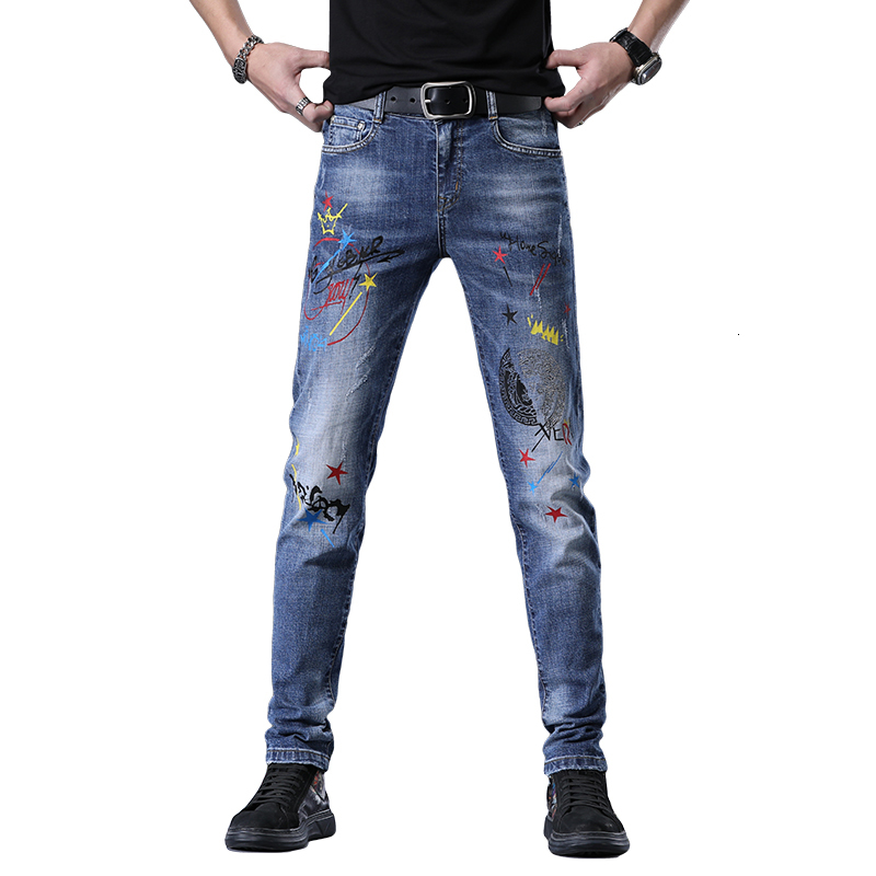 

2021 New Thin Denim for Men Blue Spring Streetwear Pants U7Q5