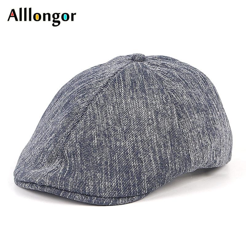 

High Quality Fashion Denim Twill Beret Hat Men New 2021 Retro Cotton Spring Vintage Peaky blinder Adjustable Men's Newsboy Cap, Black