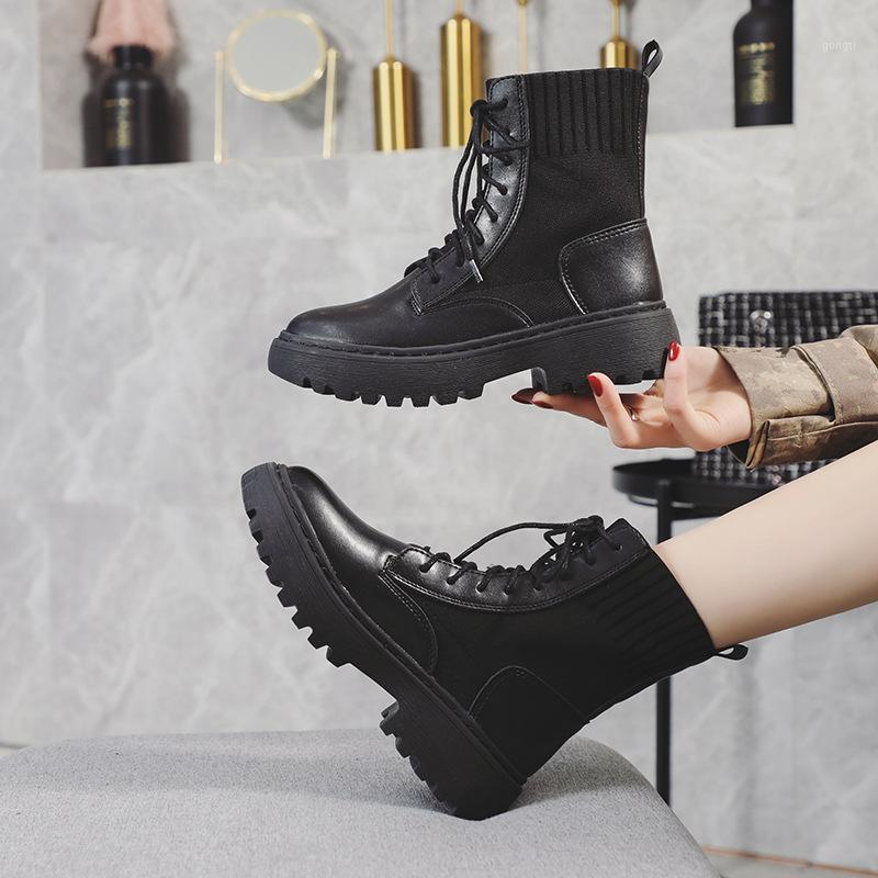 

Women Ankle Boots Female Lace-Up Sock Boots Black Vintage Shoes Spring/Autumn/Winter Casual Ladies Platform Shoes Woman Footwear1