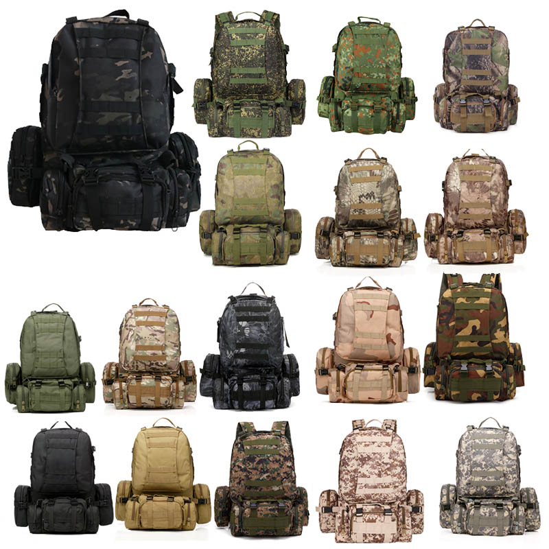 

Outdoor Sports Waterproof Tactical Pack Bag/ Rucksack / Knapsack / Assault Combat Camouflage Tactical Molle Hiking 55L Backpack P11-013, Multi-color