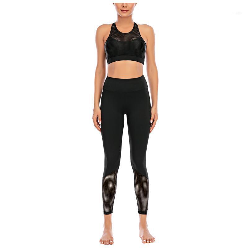 

Women Sportswear Yoga Set Workout Clothes Patchwork Print High Waist Stretch Strethcy Fitness Leggings Yoga Pant Set Suit#1, Black