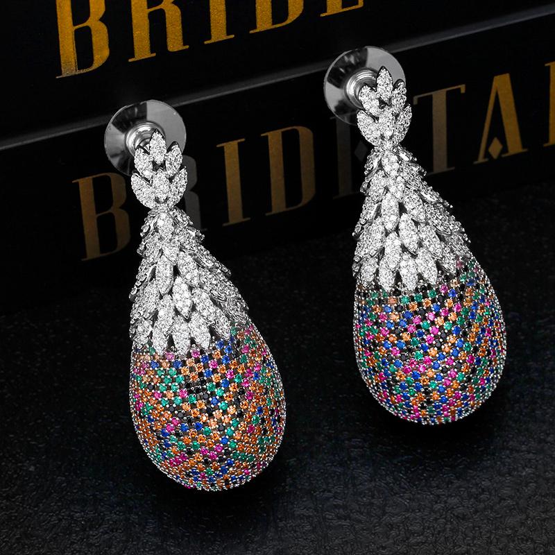 

Luxury Water drop Earrings For Women Wedding Multicolor Cubic Zircon Bridal Earrings Wedding dress accessories Jewelry 2020