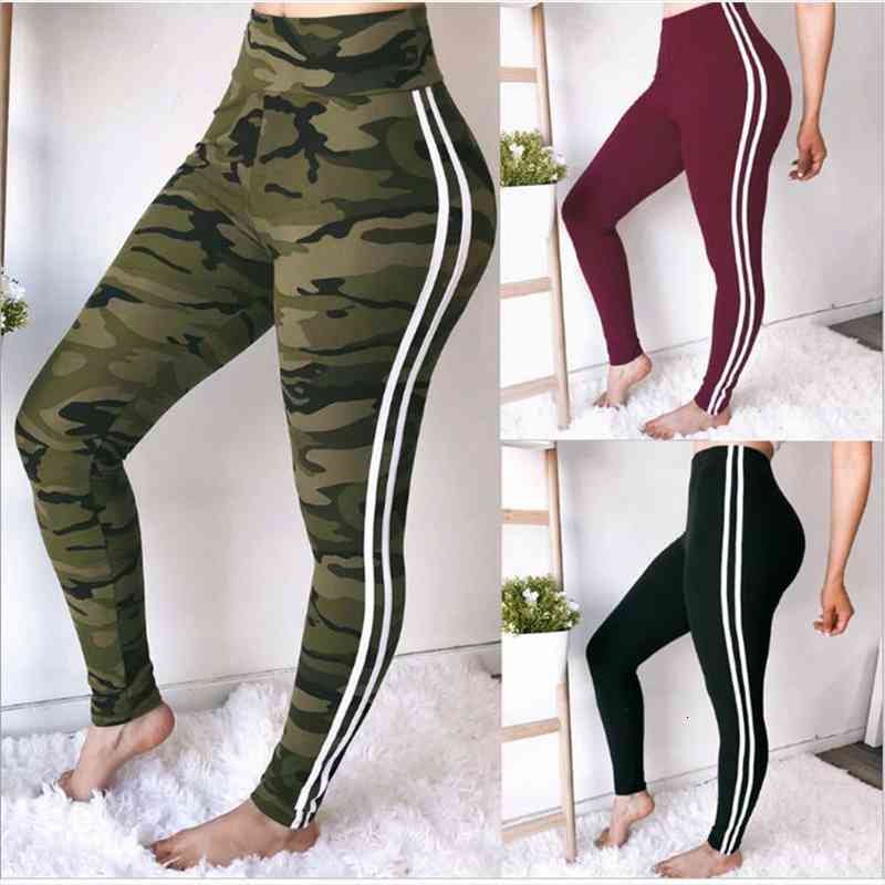 

Gothic Fitness Leggings Women High Waist Legins Work Out Sporting Slim Green Camouflage Print White Line Female Leggins, Black