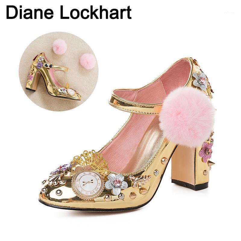 

Brand mary jane crystal flower women pumps genuine leather ladies party shoes Applique clock super high heels tacones mujer 391, Pink 6cm