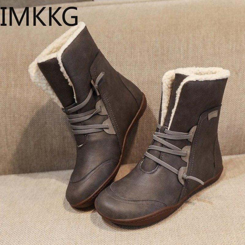 

Winter warm Ankle Boots 2020 comfortable Plush boots women pu Round Toe Slip-On women shoes Fashion Two ways of wearing botas, Black