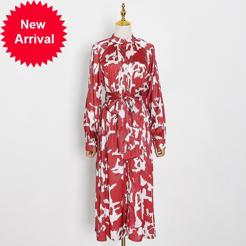 

2021 New Vintage Runway Dressed As Party Designer Autumn Clothes New Female Fashion Goal Flashlight Long Belt Red Dress Line 14xg, Blue