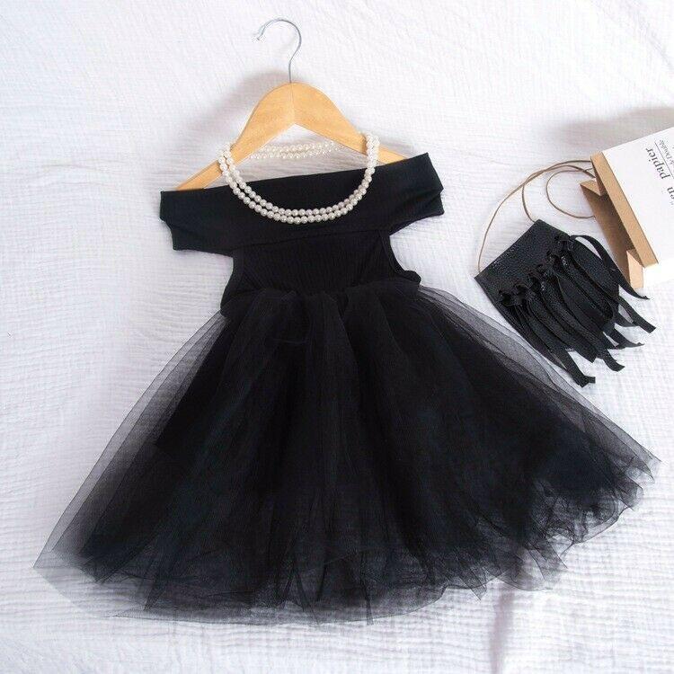 

Newborn Baby Girl Mesh Tutu Off Shoulder Dress Party Wedding Princess Dresses AU1, Black