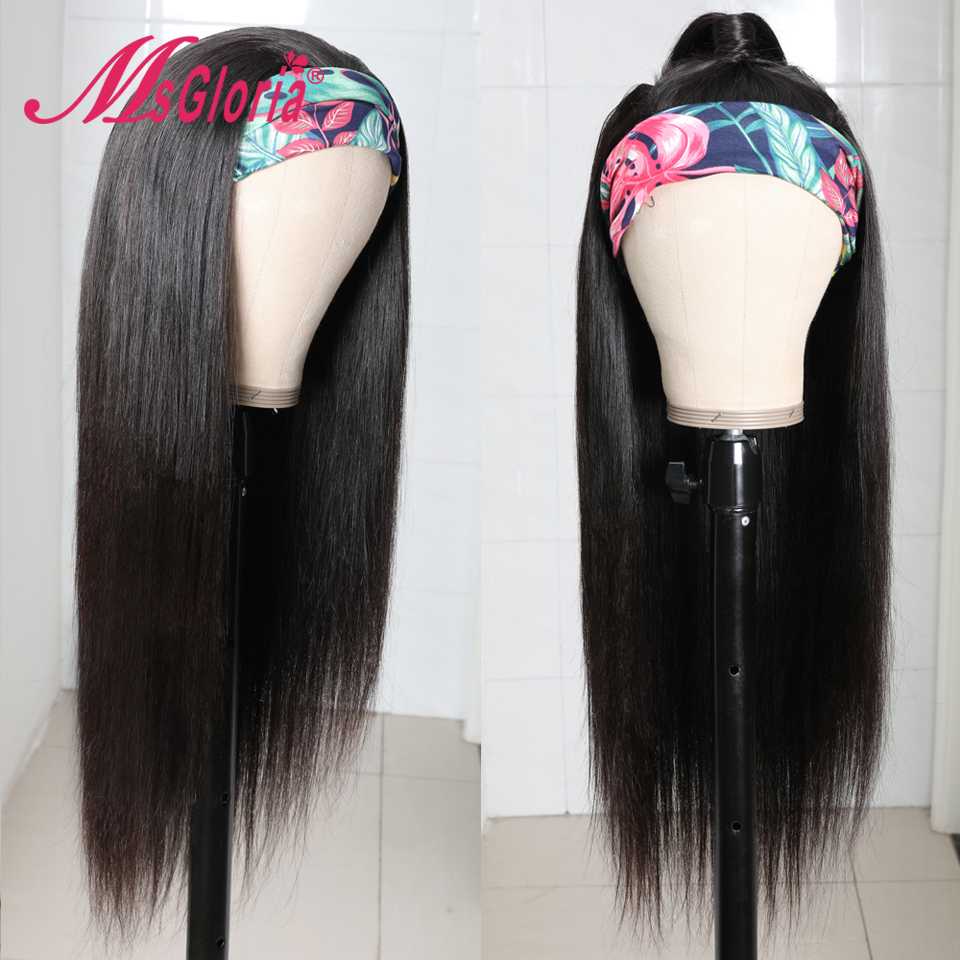 

Natural Black Color Straight Human Hair Wigs For Women Affordable Headband Wig Human Hair Brazilian Remy Wig Glueless Cap, As pic