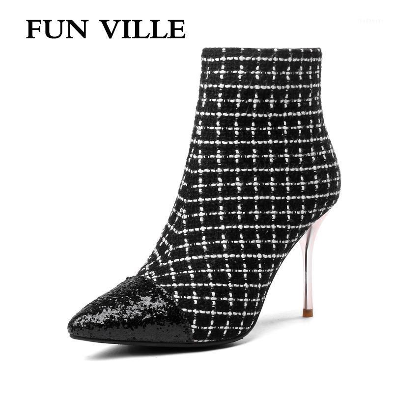 

FUN VILLE Autumn winter New Rome Style Women Ankle boots Black Thin High heels sexy ladies shoes Pointed toe Black Big size1, Black winter