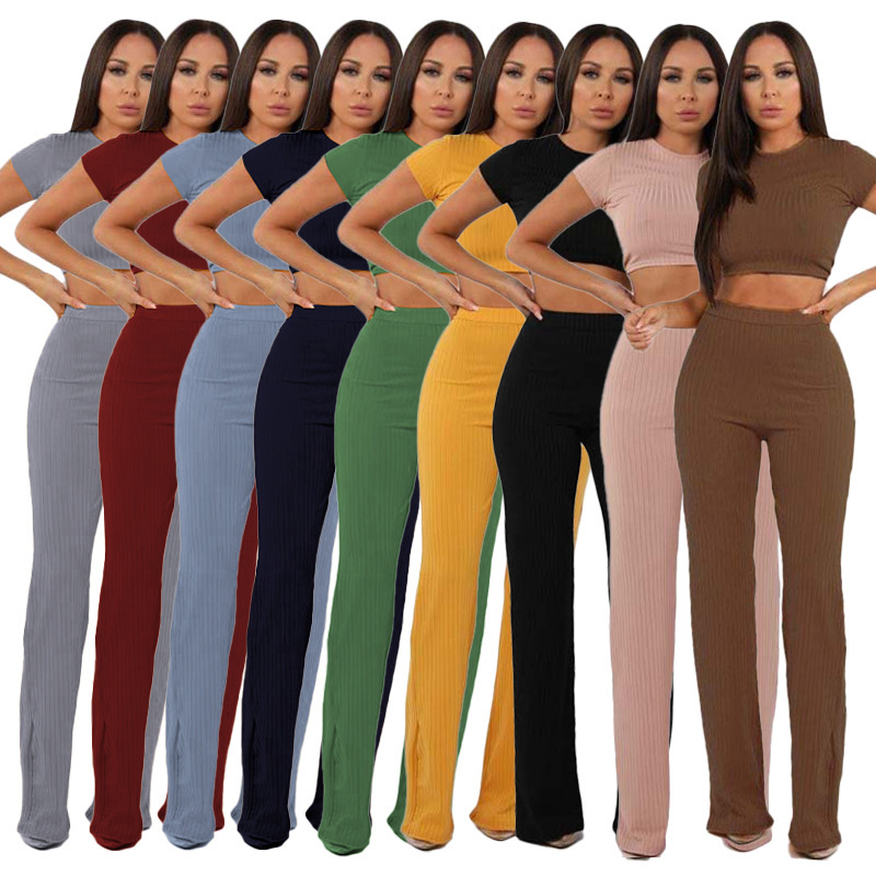 Compra 2021 New Fashion Ocensure Traje De Ocio Alto Elástico Pantalón Ancho  Pantalones Pantalones De Pierna Conjuntos De Dos Piezas Pantalones De Manga  Corta Acanalada Traje De Manga Corta Barato | Entrega