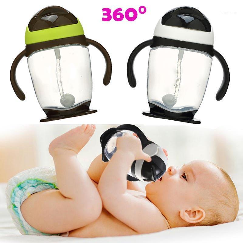 

300ml Drinking Wide Mouth Feeding Bottle Water With Handles Silicone Straw Training Milk Babies Suction Cups Leakproof1
