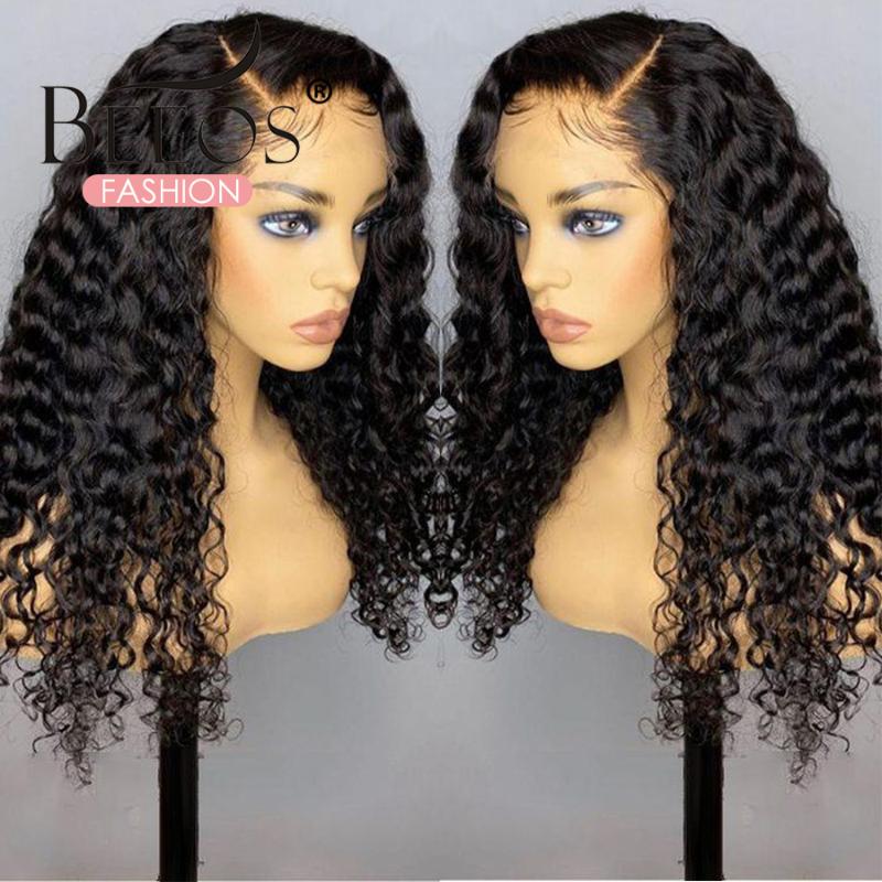 

Pervian Deep Wave Closure Wig Glueless Human Hair Curly Lace Frontal Wigs 250 Lace Front Wig Pre Plucked Bleached Knots Remy, Natural color
