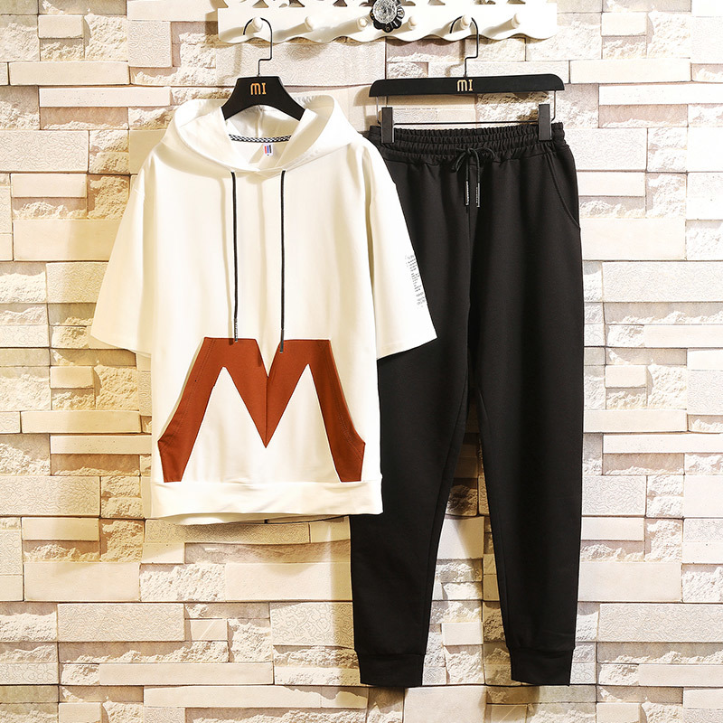 

2021 New Spring Sets Short Sleeve t Shirts Print Summer Suits Casual Tshirt Men Tracksuits Brand Clothing Lanj, Black