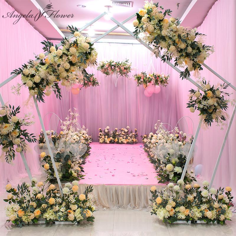 

50/100cm European artificial flower row party wedding arch backdrop decor arrangement de fleurs de mariage rose peonies pompom, Red 50cm