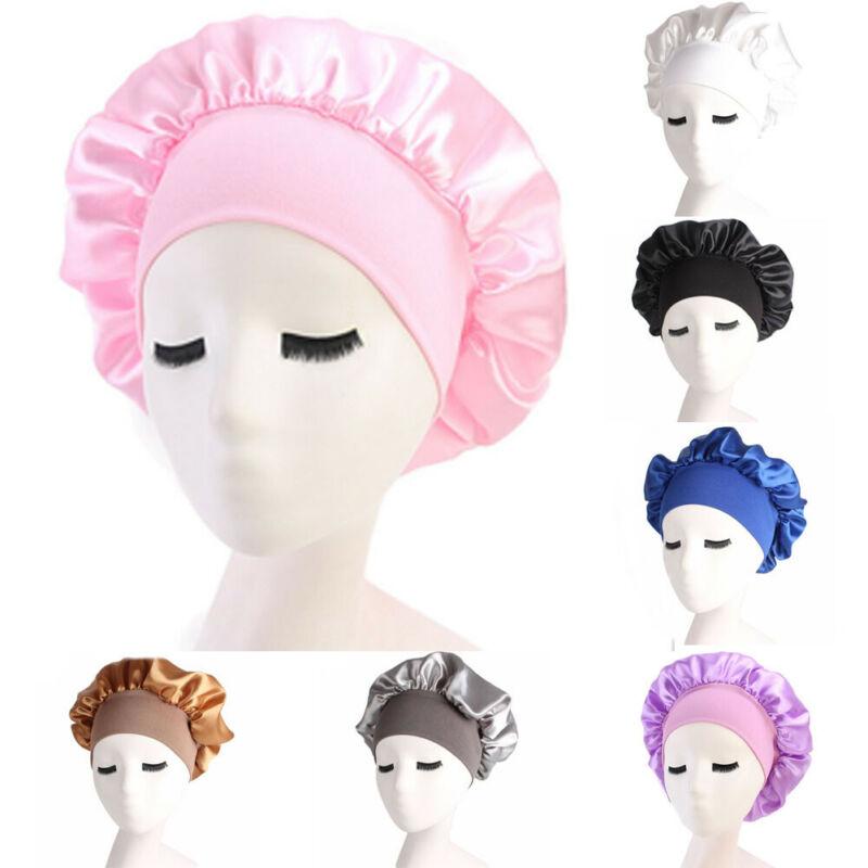 

Women's Satin Solid Color Sleeping Hat Night Sleep Cap Hair Care Bonnet Nightcap For Women Men Unisex Cap 2020 Hot Sale, White