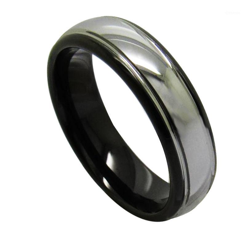

Vintage 6mm Width Black Rings for Men Tungsten Wedding Band Dome Band High Polished Silver Color Outside Free 6-131