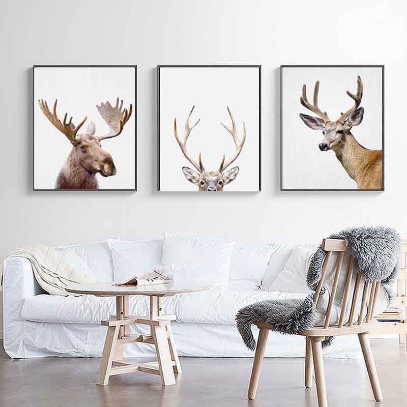 

Nursery Moose Deer Canvas Painting Kawaii Wall Art Animal Poster Print Nordic Woodland Picture Kids Baby Girls Room Home Decor1