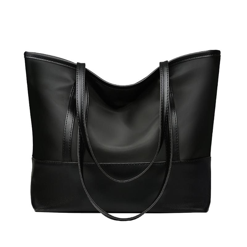 

Fashion PU Leather Splicing Commuter Totes Simple Oxford Women Shoulder Handbags Popular Simple Female Daily Bag, Black
