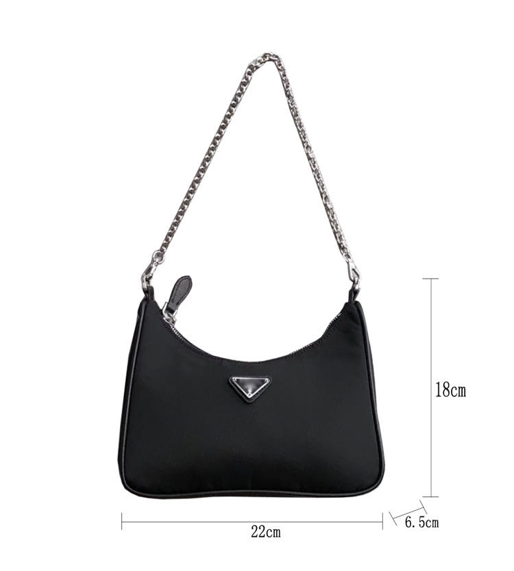 

P Three-in-One Bag 2020 New Fashionable Hobo Underarm Bag Nylon Baguette Chain Bag Shoulder Crossbody Womens, Black version