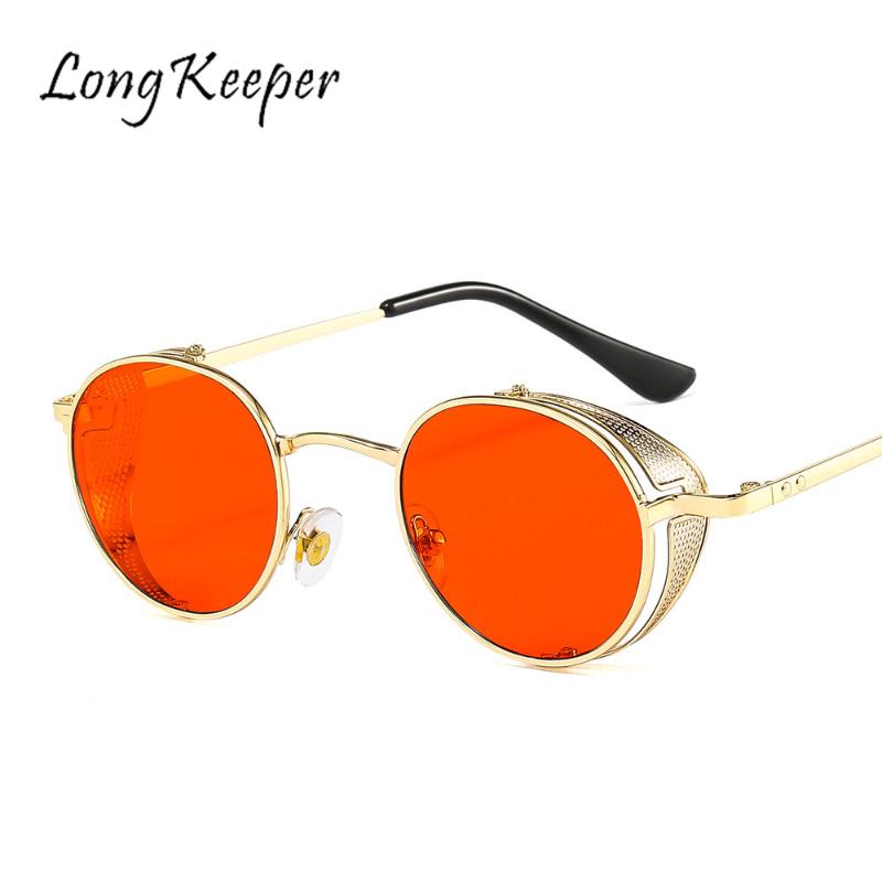 

LongKeeper Metal Round Steampunk Sunglasses Men Women Brand Designer Fashion Retro Punk Glasses Alloy Frame Vintage Sunglasses