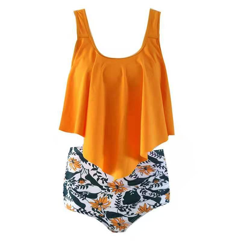 

2020 new European and American bikini split lotus edge high waist triangle swimsuit multi color Amazon explosive bikini 419